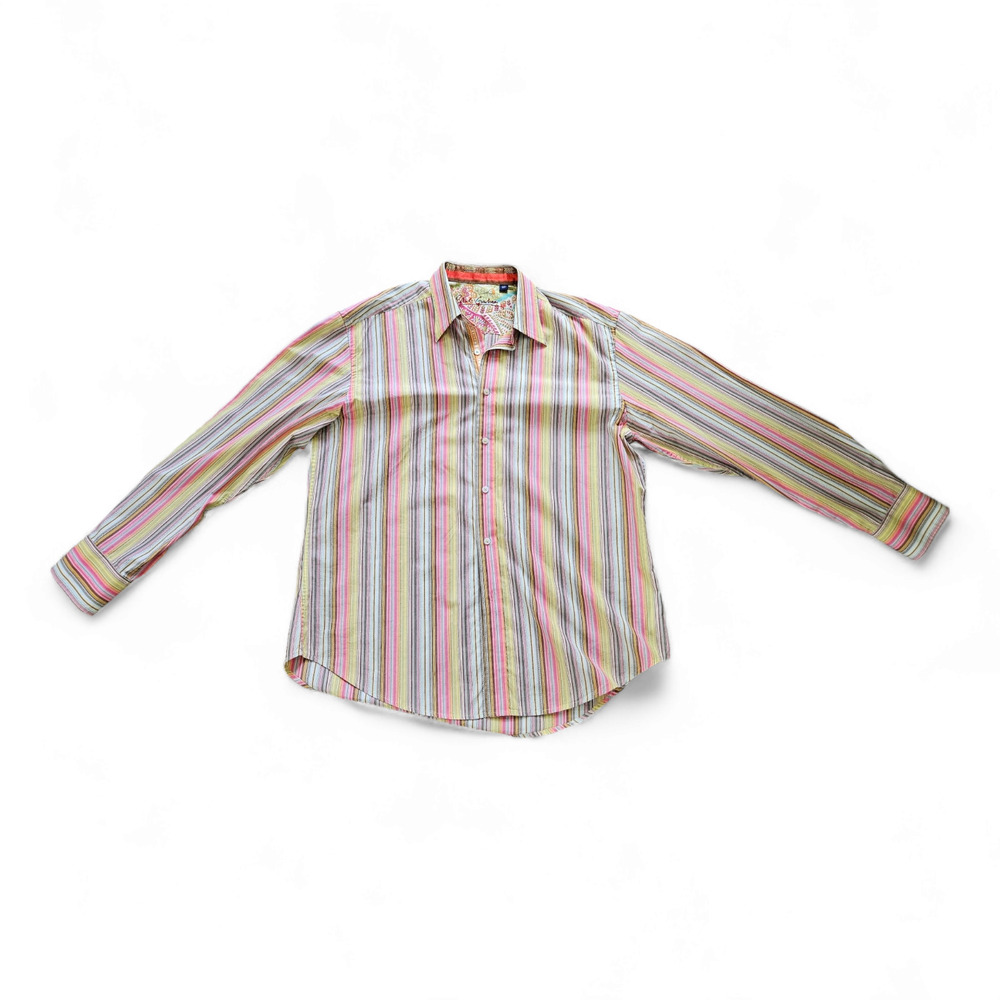 Robert Graham Size 2XL Multicolor Pastel Long Sleeve Dress/Casual Men's Shirt